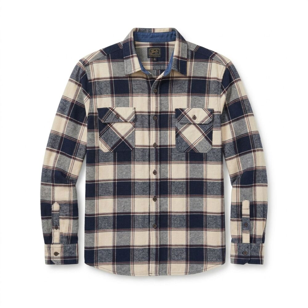 Jachs NY Heritage Flannel Shirt Mens 2XL Navy‎ Blue Cream Plaid Heavyweight